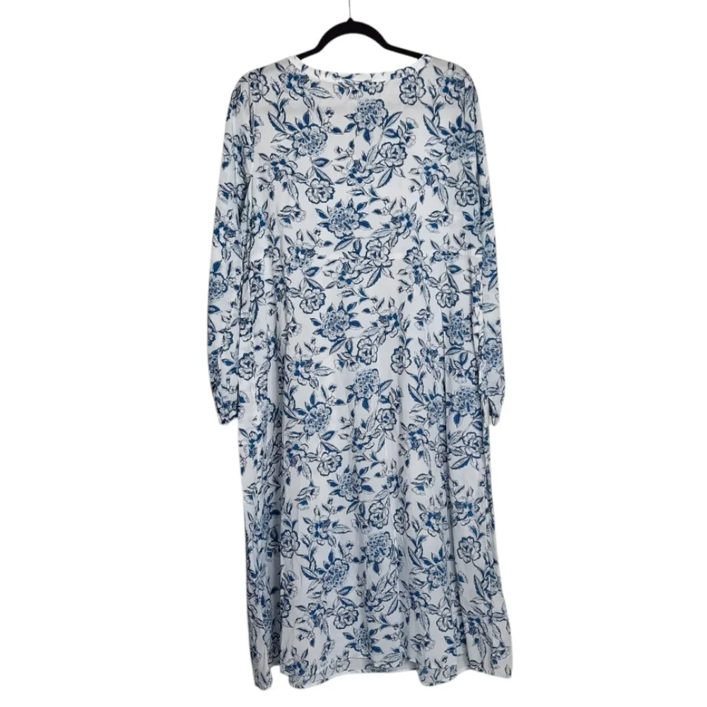 J.JILL Floral Cabana Dress Blue & White Boho Beach Organic Cotton Resort Vacay M - Picture 3 of 12